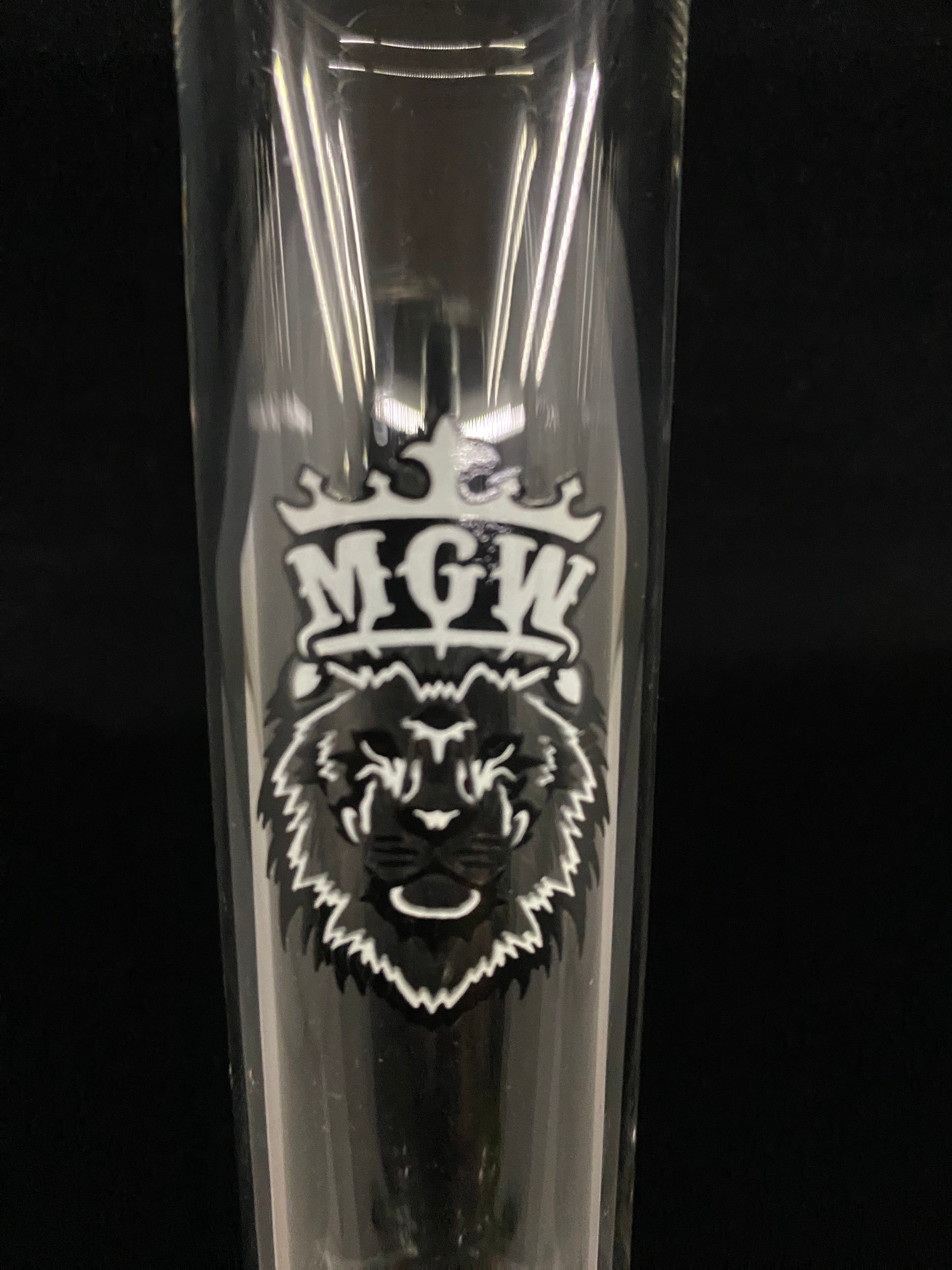 Manifest Glassworks - Mini Stemless Cirq Black Triple Perc with White and Black Lion