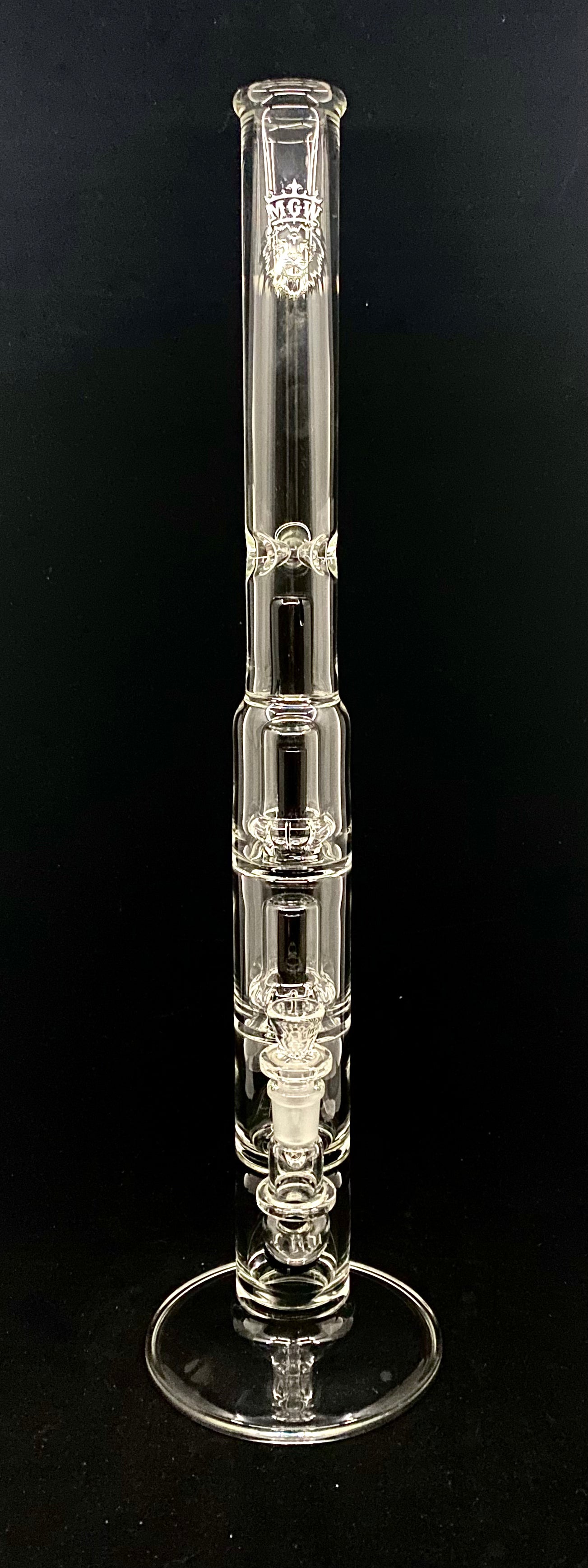 Manifest Glassworks - Mini Stemless Cirq Black Triple Perc with White and Black Lion