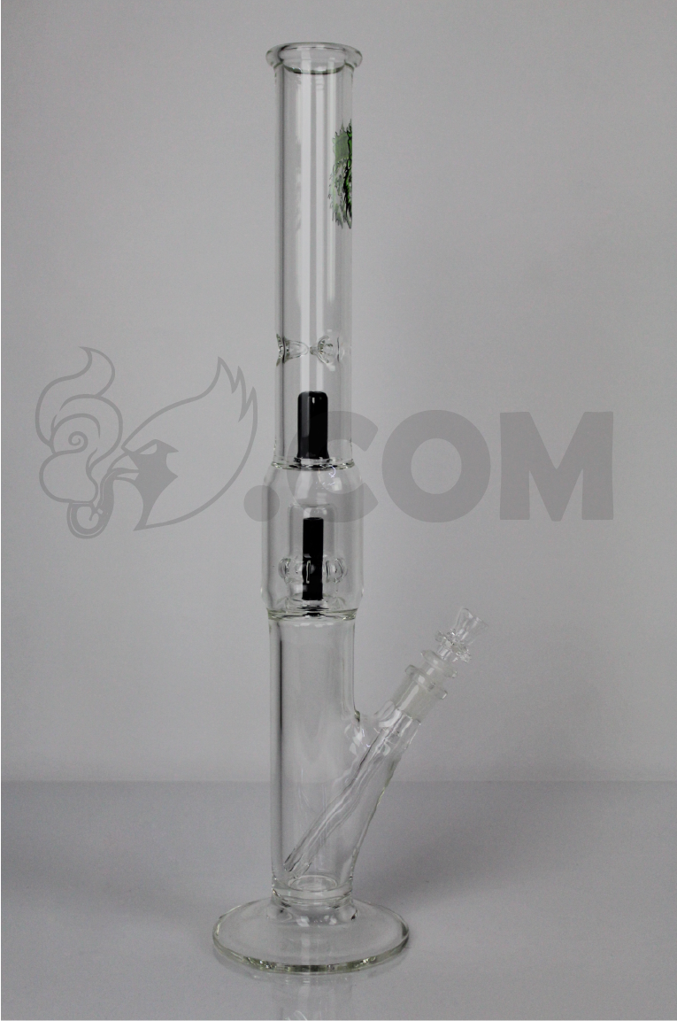 Manifest Glassworks - Straight Cirq Black Double Perc with Green Lion