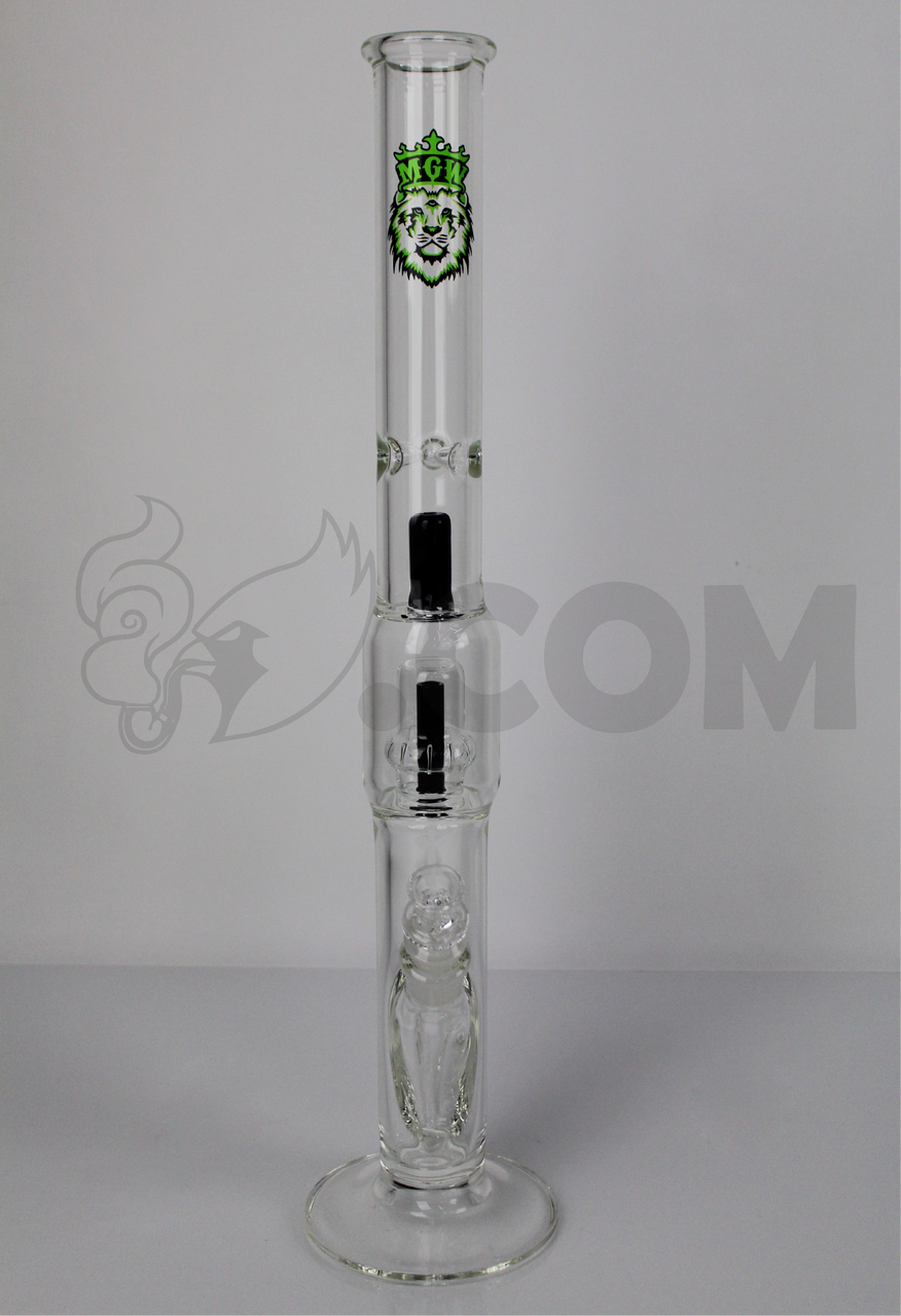 Manifest Glassworks - Straight Cirq Black Double Perc with Green Lion